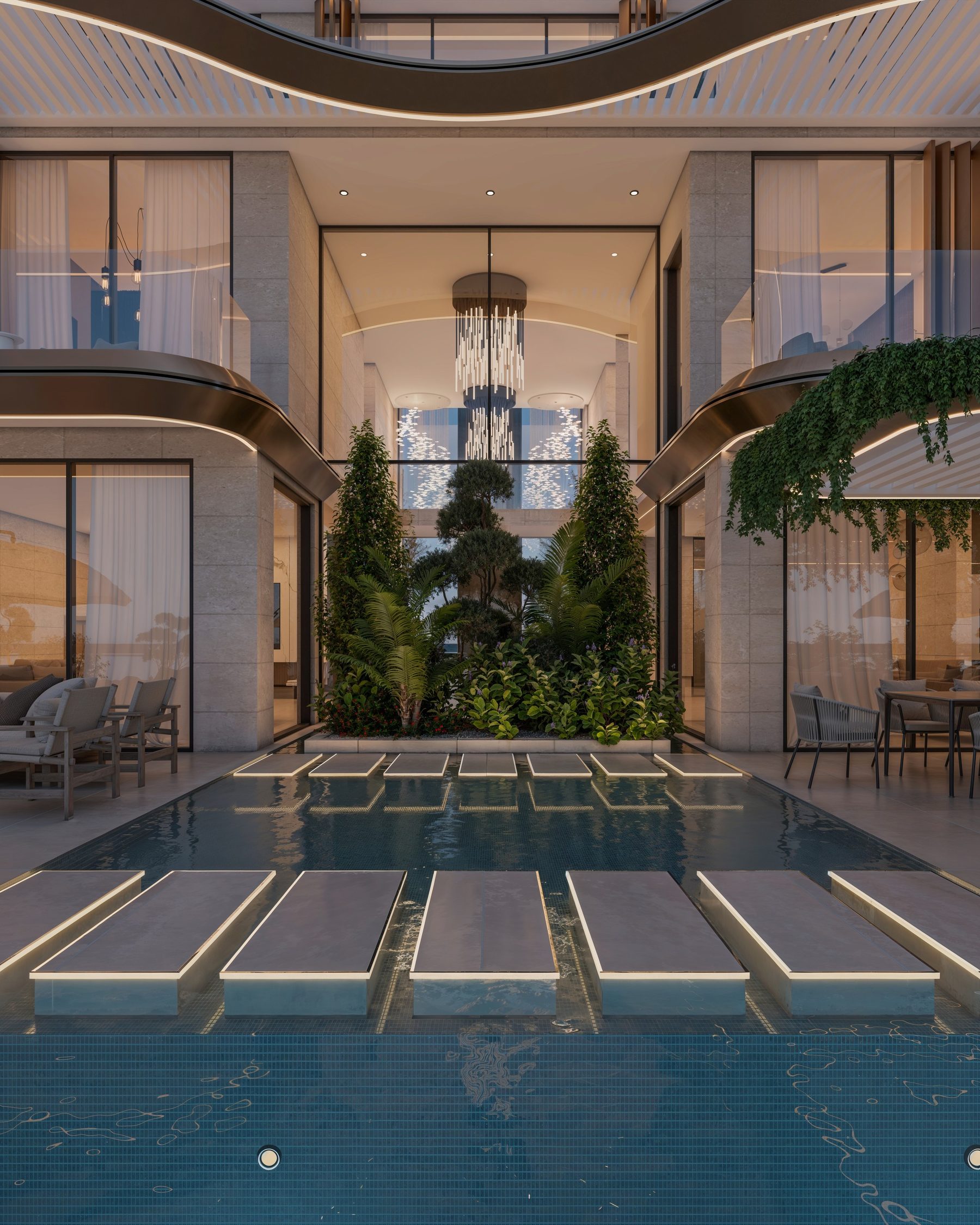 Villa IG02 entrance atrium and reflecting pool