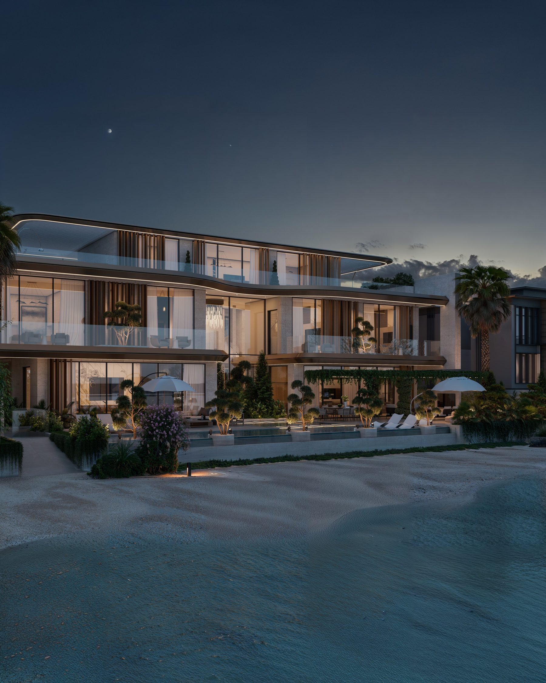 Villa N85 dusk angled view